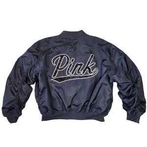 Y2k PINK Victorias Secret Bomber Jacket Womens M Zip Embroidered Preppy Girly
